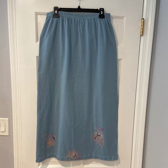 Vintage Blue Fish 100% Cotton Hand Painted Long Skirt Small (Size 1) - Picture 1 of 8